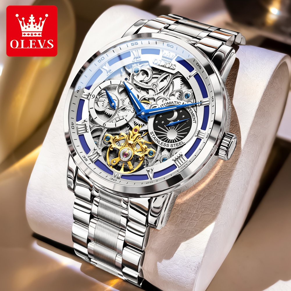 Luxury Watch Moon Phase - OLEVS 6670 Original Man Watch Hollow