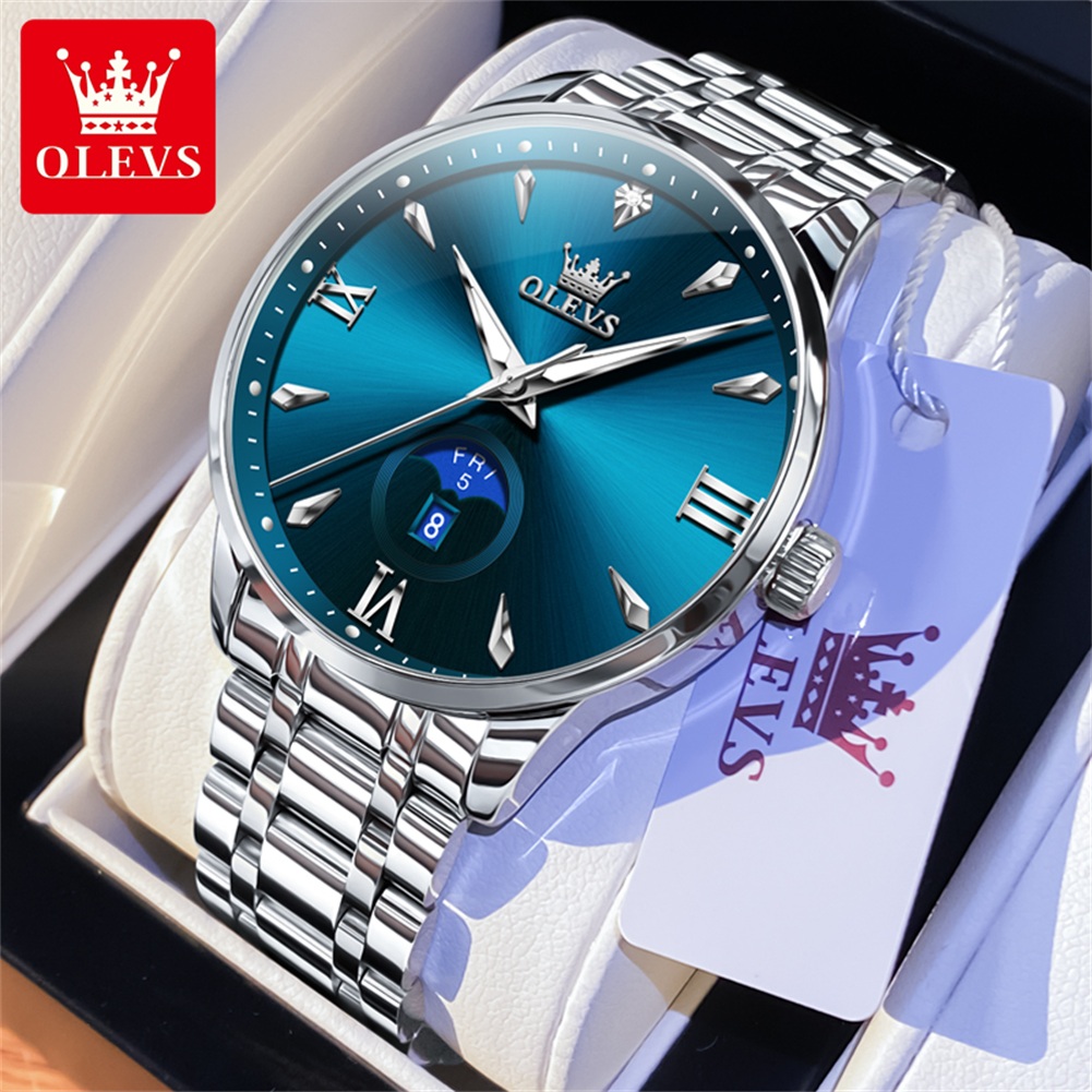 Luxury Quartz Watch Brands - OLEVS Moon Phase men's watches calendar